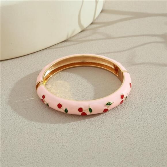 Colorful Enamel Bangle for Women Cute Cherry Bangle Bracelet Spring Hinged Open - Picture 7 of 8